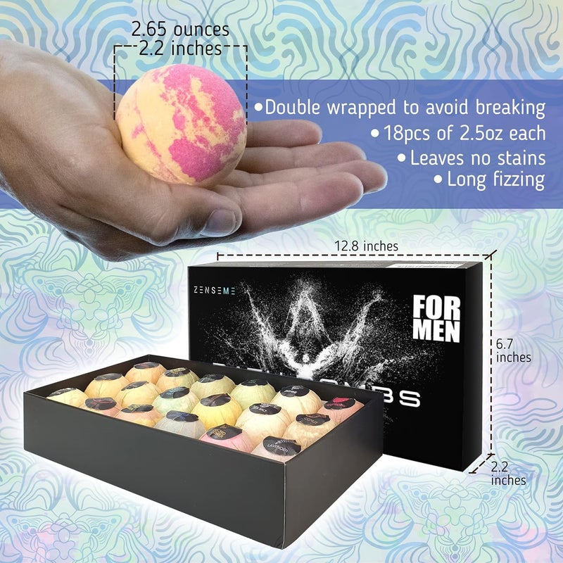 ZenseMe Bath Bombs for Men, Gift Set of 18 Scented Organic Handmade Bath Bombs of 2.5 oz with Natural Essential Oils. Perfect for Boyfriend, Husband, Father or Friend, by ZenseMe - Image 4