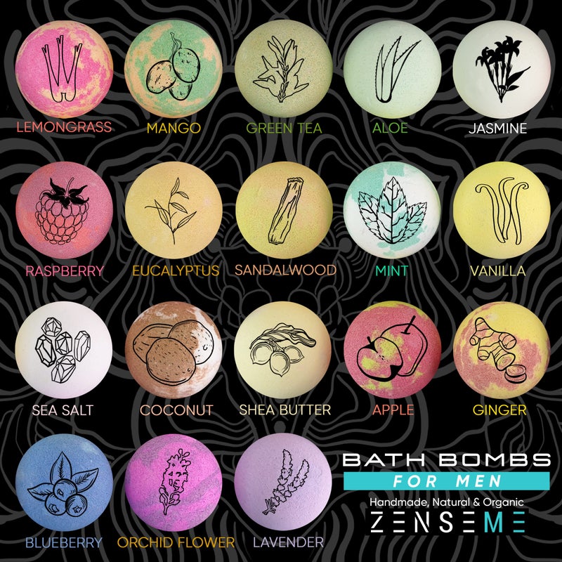 ZenseMe Bath Bombs for Men, Gift Set of 18 Scented Organic Handmade Bath Bombs of 2.5 oz with Natural Essential Oils. Perfect for Boyfriend, Husband, Father or Friend, by ZenseMe - Image 3