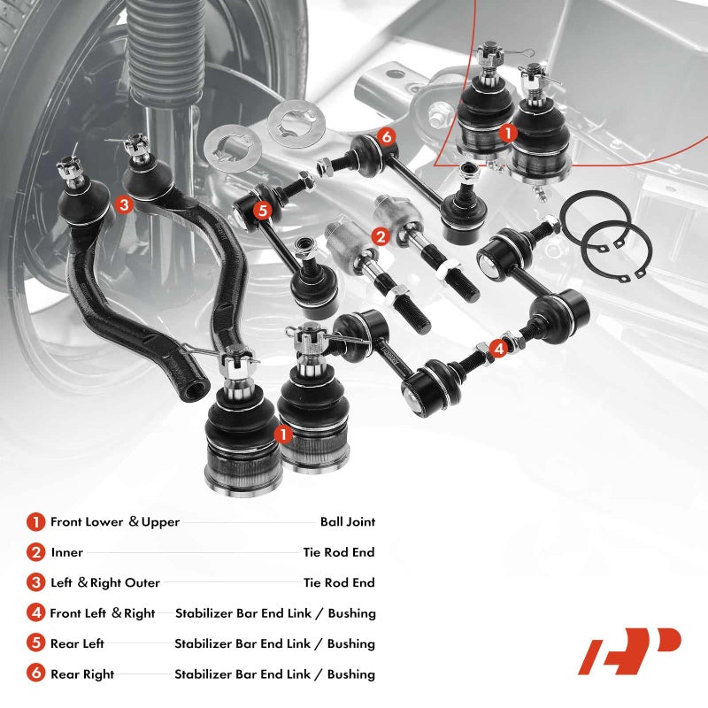 A-Premium 12Pcs Front Rear Suspension Kit Sway Bar Link Tie Rod End Ball Joint Compatible with Honda Accord 2003-2007 L4 2.4L - Image 2