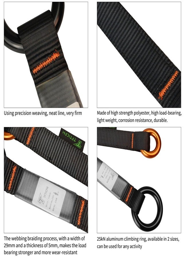 TFTICFH Friction Saver, 23kN Cambium Saver Retrievable Anchor, Climbing Rope Loop Belt Sling with Two 25kN Aluminum Rings for Arborist Tree Climbing Rappeling, 35.4 in, 90cm, Black - Image 5