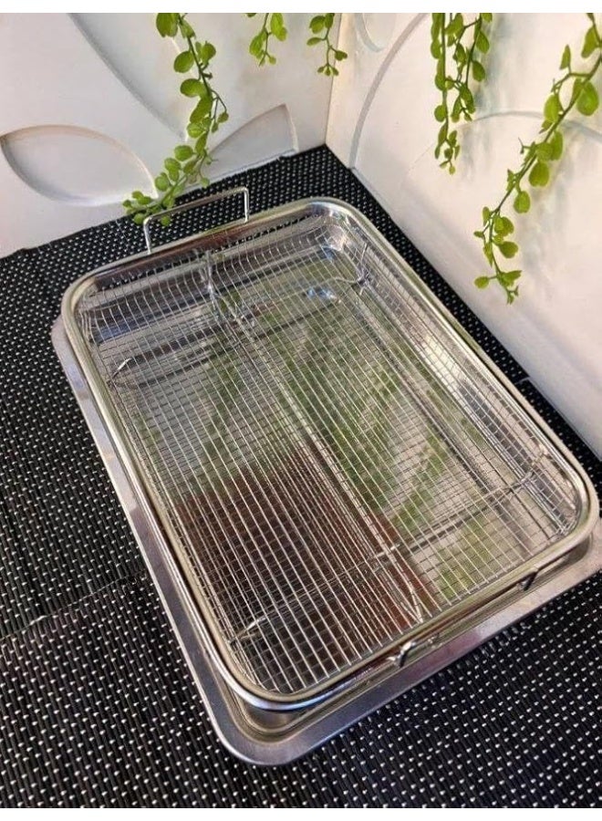 2-in-1 metal roasting and oil draining tray, rectangular design, large size for oven and serving (ar - Image 3
