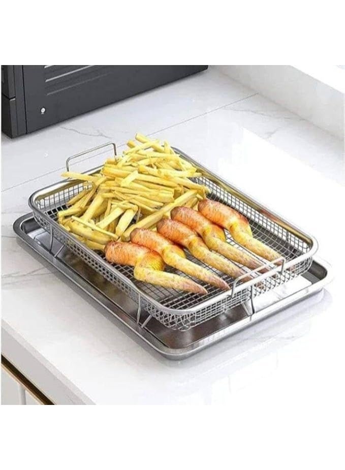2-in-1 metal roasting and oil draining tray, rectangular design, large size for oven and serving (ar - Image 1