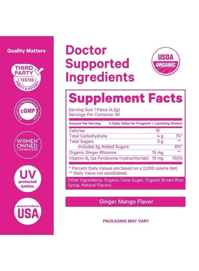 Pink Stork حلوى الغثيان الصباحية بالزنجبيل + فيتامين ب6، 30 حبة مصاصة، نكهة الزنجبيل والمانجو، مكمل غذائي - Image 4
