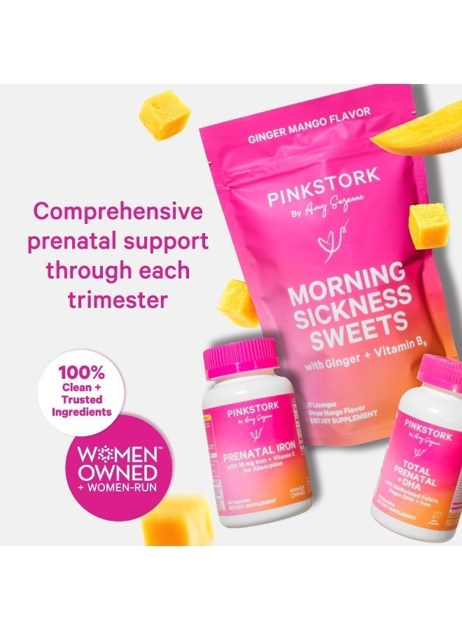 Pink Stork حلوى الغثيان الصباحية بالزنجبيل + فيتامين ب6، 30 حبة مصاصة، نكهة الزنجبيل والمانجو، مكمل غذائي - Image 5