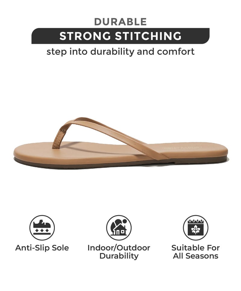 Project Cloud Flip Flops for Women - Memory Foam Flats Summer Sandals for Women 2025 - Vegan Leather Lightweight Womens Sandals Summer Beach Essentials Slides (Foundations, Taupe, 7) - Image 3