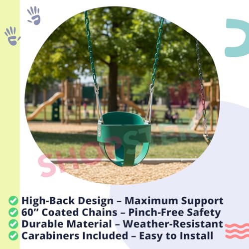 Shopster Flexible Baby/Infant Deluxe High Back Full Bucket Toddler Swing seat with Exclusive Pinch Protection Chain and Carabiners for Easy Installation - Green - Image 3