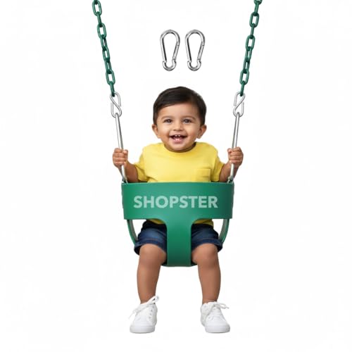 Shopster Flexible Baby/Infant Deluxe High Back Full Bucket Toddler Swing seat with Exclusive Pinch Protection Chain and Carabiners for Easy Installation - Green - Image 1
