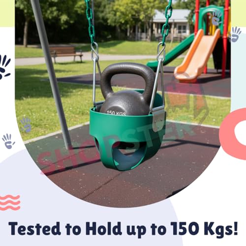 Shopster Flexible Baby/Infant Deluxe High Back Full Bucket Toddler Swing seat with Exclusive Pinch Protection Chain and Carabiners for Easy Installation - Green - Image 4