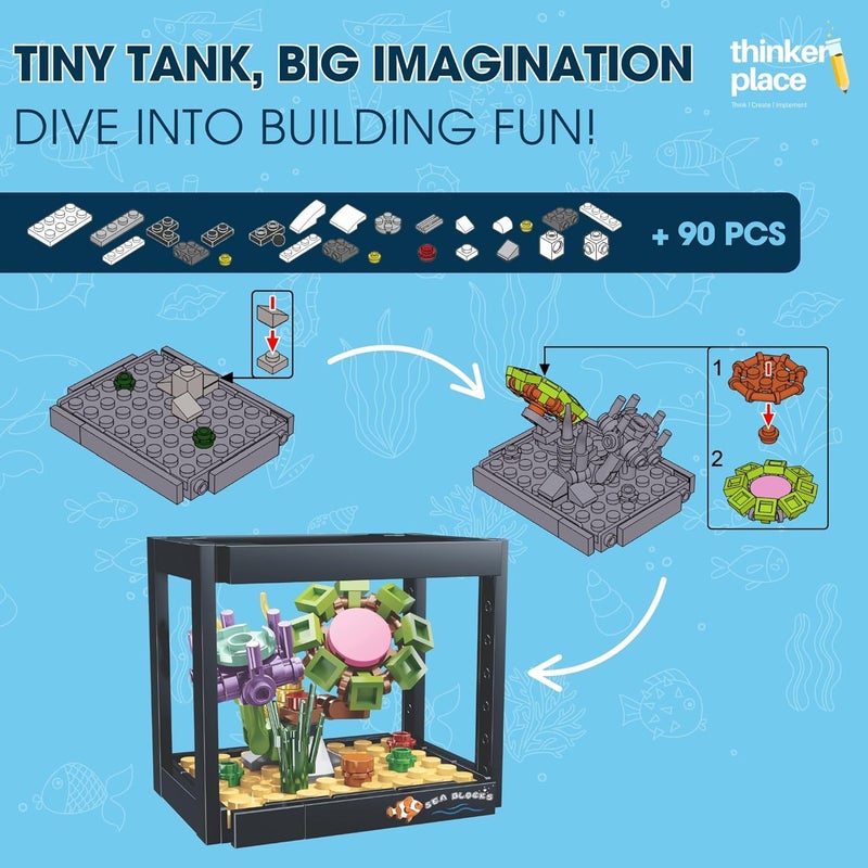 ThinkerPlace 8-in-1 Dream Ocean Fish Tank Coral Cluster (90 Pieces) | Learn About Marine Life | Building Block Set for Kids Age 7+ | STEM Educational Toy | Build, Collect & Create a Big Fish Tank - Image 2