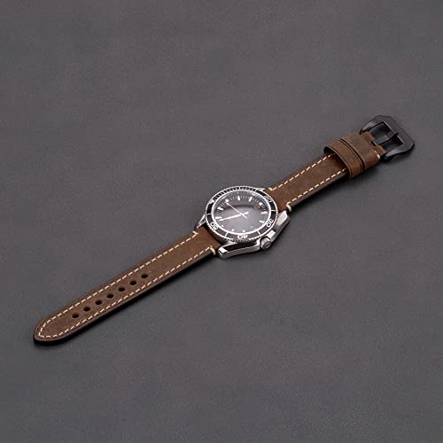 EACHE Leather Watch Bands for Men, Handmade Genuine Leather Watch Straps Vintage Design Classical Thick Watch Bands 22mm Dark Brown with Black Buckle - Image 3