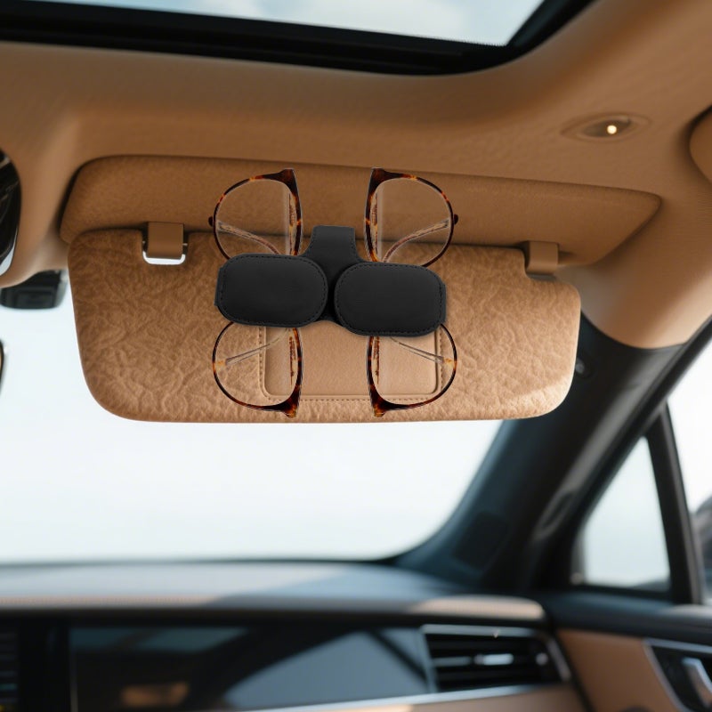 Sunglasses Holder For Car: Universal Visor Sunglasses Holder Clip - Pu Leather Eyeglasses Hanger For Sun Visor - Eyeglasses Mount - Image 2