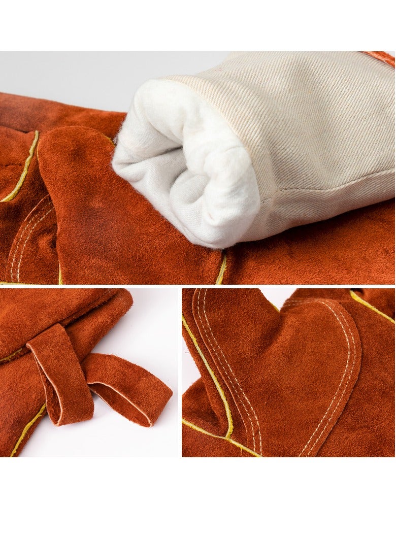 عام قفازات الفرن جلد البقر العزل الحراري ومقاومة درجات الحرارة العالية طويلة في الهواء الطلق نزهة التخييم الشواء النفط واقية ومكافحة السمط قفازات (14 بوصة) - Image 4