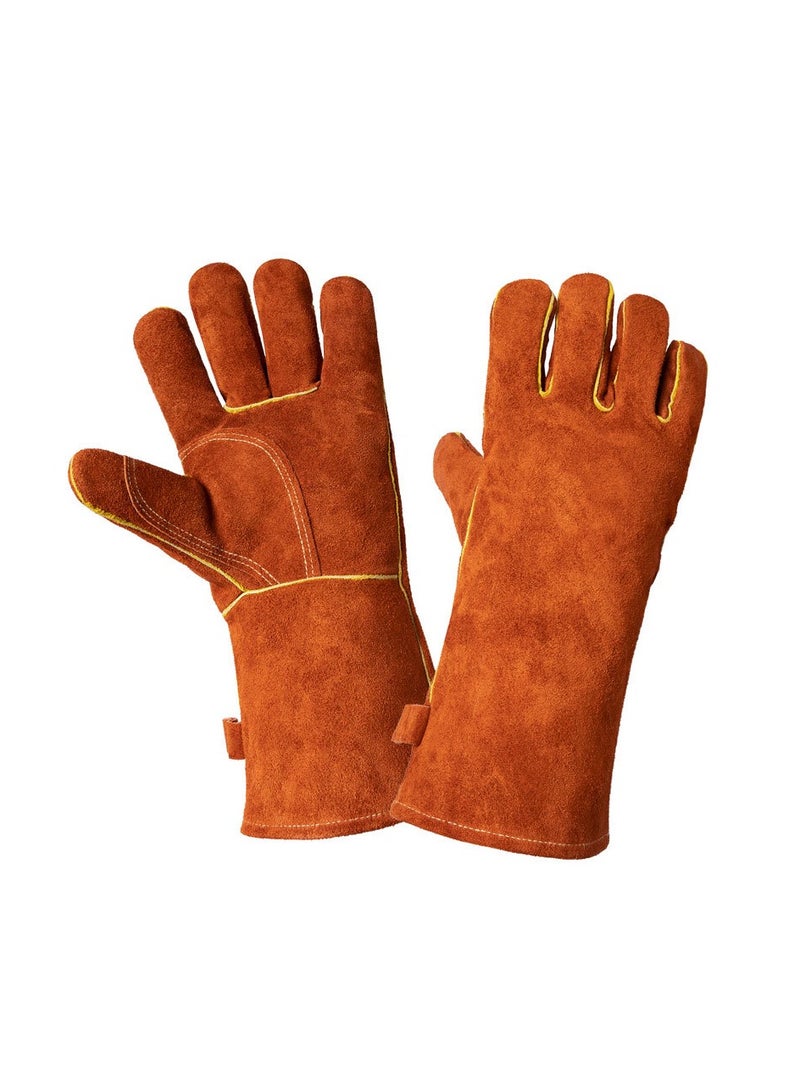 عام قفازات الفرن جلد البقر العزل الحراري ومقاومة درجات الحرارة العالية طويلة في الهواء الطلق نزهة التخييم الشواء النفط واقية ومكافحة السمط قفازات (14 بوصة) - Image 5