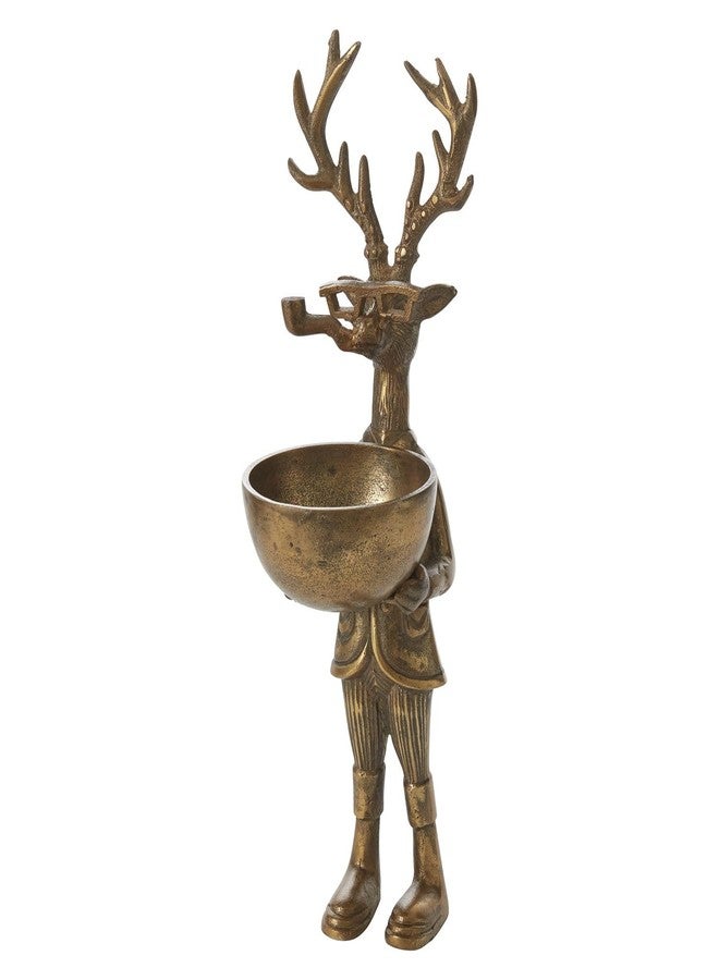 Accent Decor تمثال فرانكي من مجموعة أكسنت ديكور إي+إي، غزال واقف بطول 16 بوصة مع وعاء، بلمسة نهائية ذهبية عتيقة - Image 1