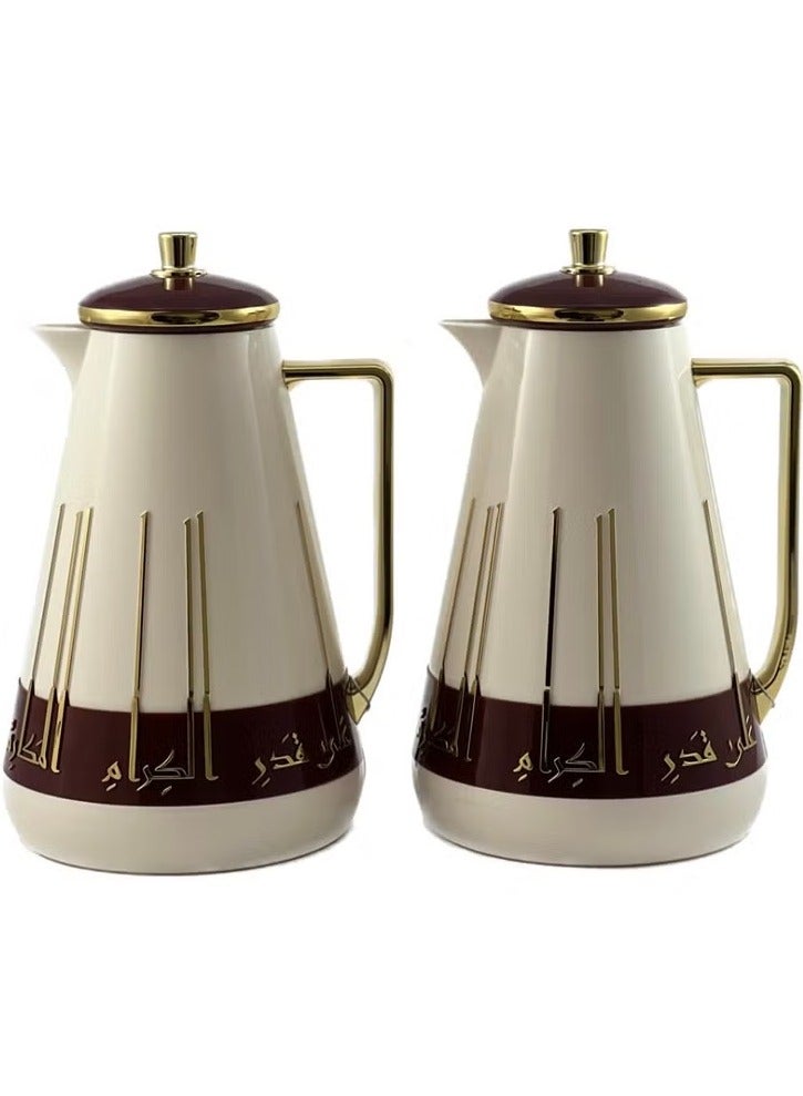 Homemaker 2-Piece Elegant Tea & Coffee Flask Set – 1L Each | White, Burgundy & Gold | Double-Wall Glass Inner | Long-Lasting Hot & Cold Insulation | Premium ABS Body - Image 3