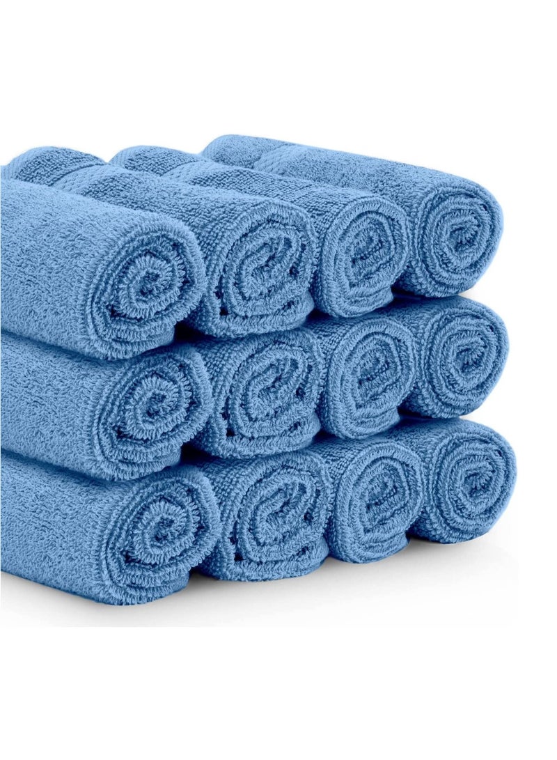 1Chase Luxury Cotton Face Towel - Large Hotel Spa Bathroom Face Towel Set of 12 Light Blue  - Image 2