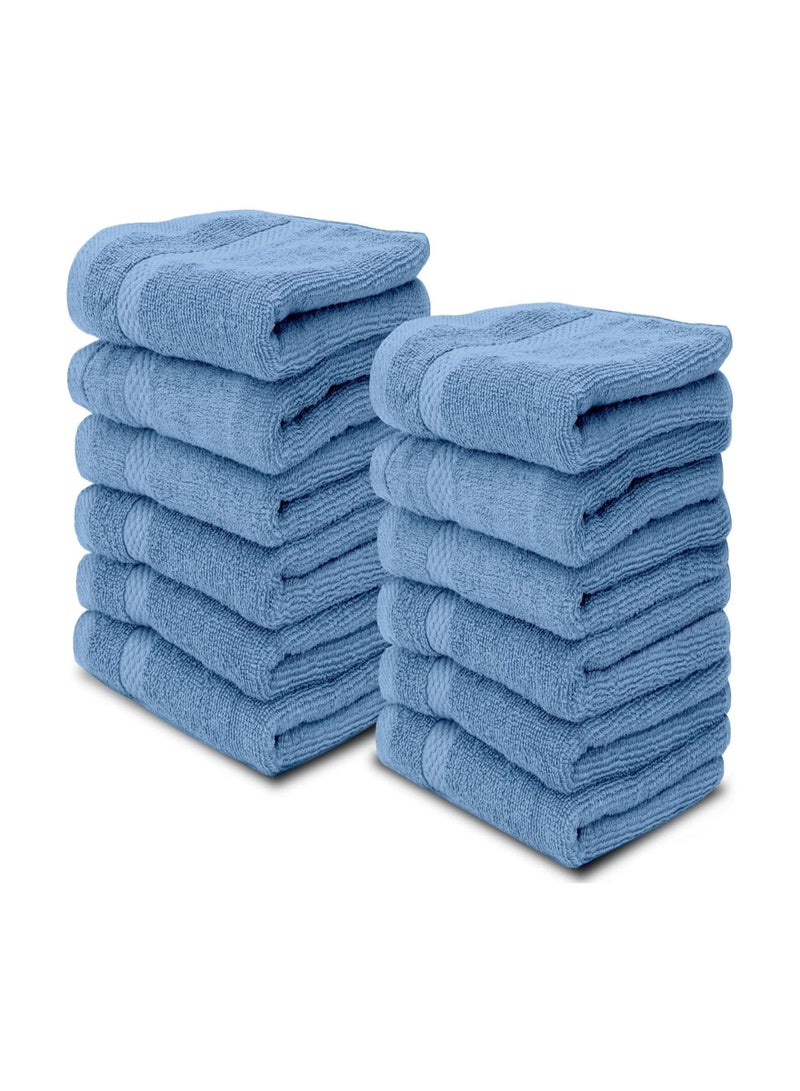1Chase Luxury Cotton Face Towel - Large Hotel Spa Bathroom Face Towel Set of 12 Light Blue  - Image 1