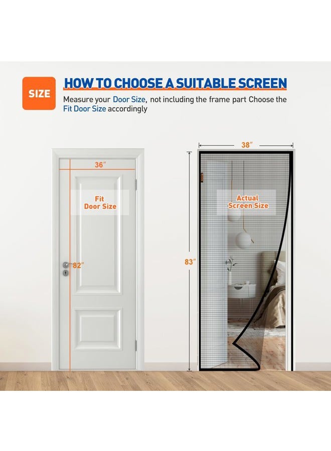MAGZO Magnetic Screen Door Fits Door Size 36 x 82 Inches(Black), Screen Size 38 x 83 Inches, Reinforced Side Opening Magnet Mesh Curtain for Sliding Door - Image 2