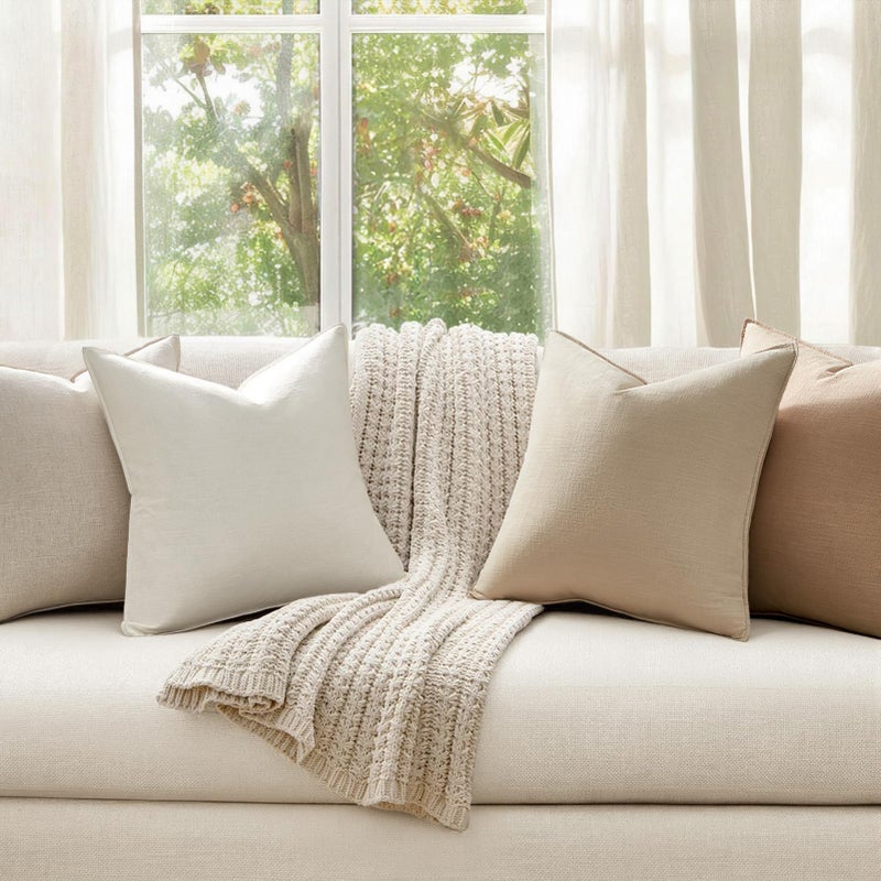 Drapenova Pack of 4 Decorative Linen Pillow Covers 18x18 Natural Boho Couch Throw Pillows for Bed Accent Modern Pillowcase for Sofa Livingroom Bed and Balcony Home Decor - Image 2