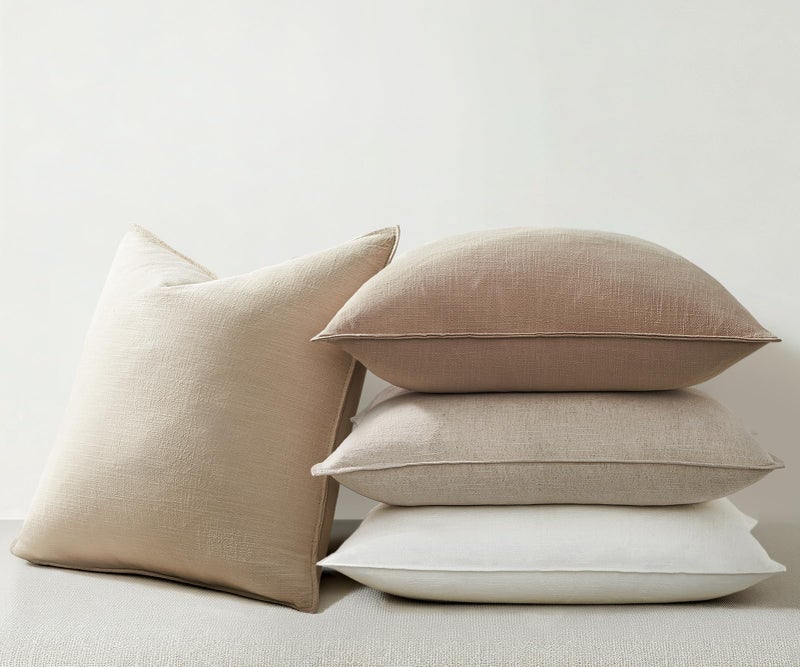 Drapenova Pack of 4 Decorative Linen Pillow Covers 18x18 Natural Boho Couch Throw Pillows for Bed Accent Modern Pillowcase for Sofa Livingroom Bed and Balcony Home Decor - Image 5