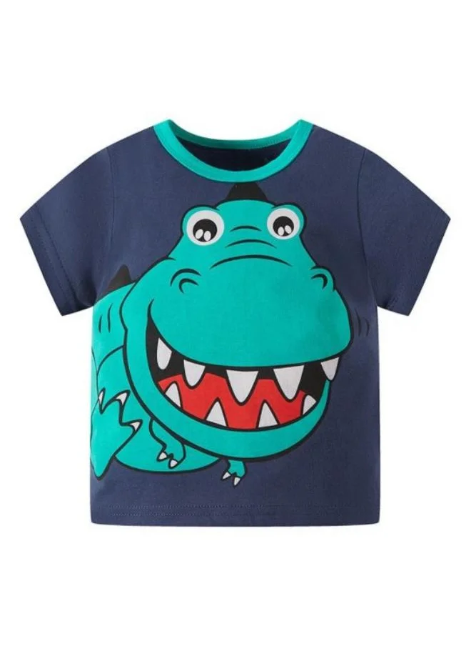 YUNIQEE Navy Blue Printed Short Sleeve Crew Neck T-Shirt