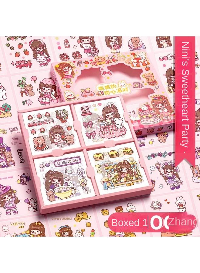 Bluejw Hand Account Sticker Girl Children's Hand Account Sticker Transparent Sticker Suit Cartoon Water Cup Sticker Cute Internet Celebrous Cane - Image 1