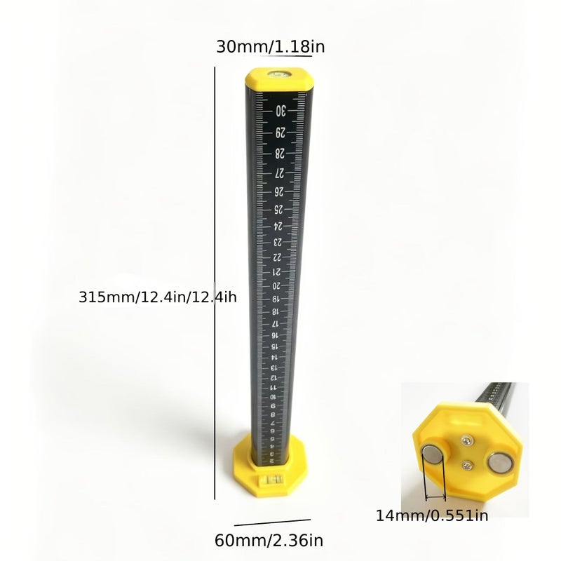 11.81 Inch Extended Equal Height Indicator Ruler With Laser Engraving Strong Magnet Spirit Level For Tile Laying Ceiling Installation 1pc - Image 3
