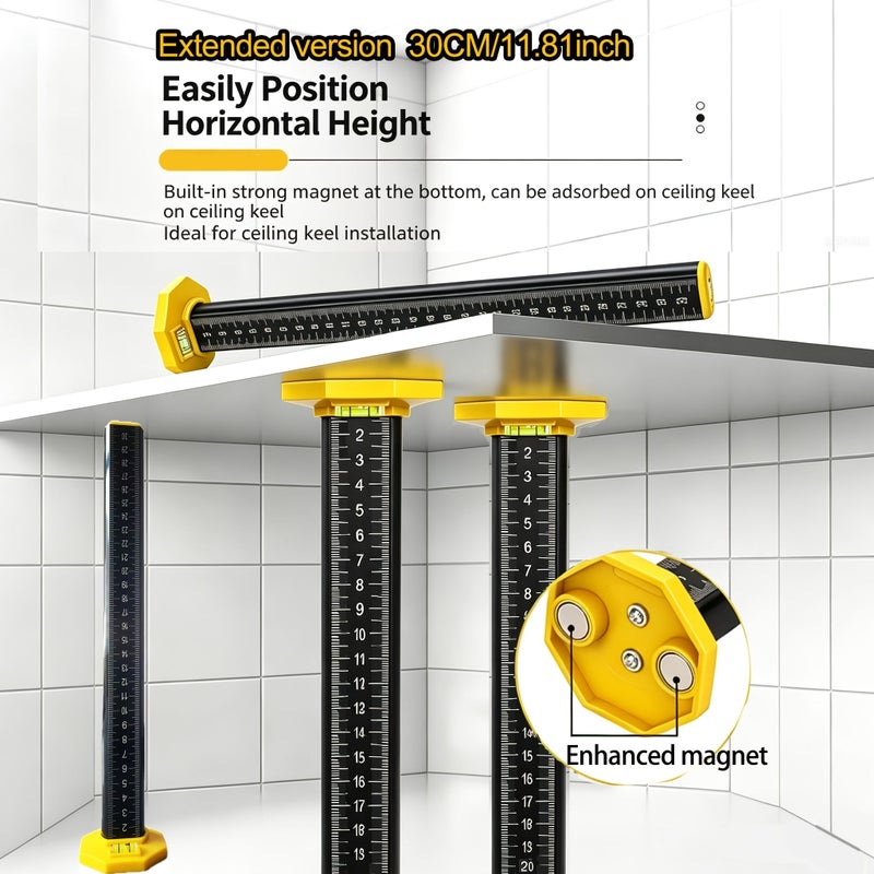 11.81 Inch Extended Equal Height Indicator Ruler With Laser Engraving Strong Magnet Spirit Level For Tile Laying Ceiling Installation 1pc - Image 1