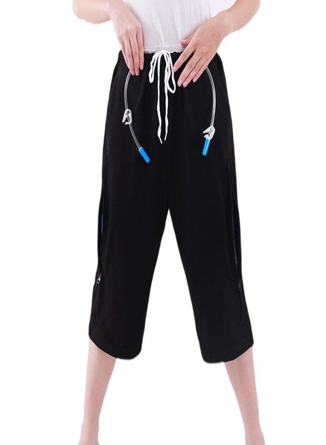 Lmaray Catheter Leg Bag Cropped Pants, Men Women Nephrostomy Bag Holder Pants to wear with catheters (Black, L - Image 1