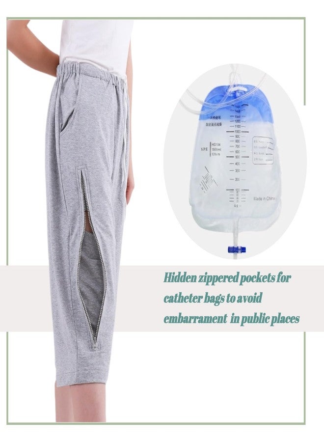 Lmaray Catheter Leg Bag Cropped Pants, Men Women Nephrostomy Bag Holder Pants to wear with catheters (Black, L - Image 3