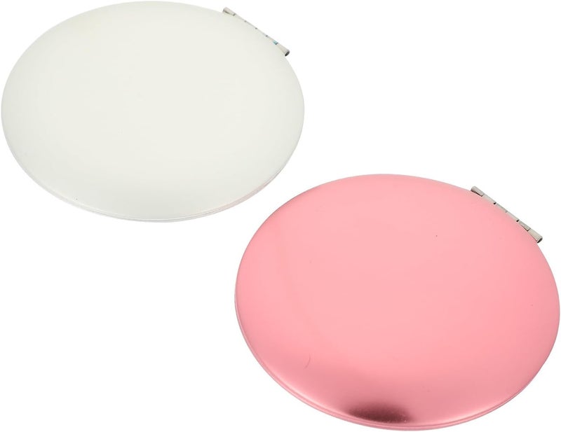 2pcs Dual-Sided Compact Vanity Mirrors Aluminum Folding Rounded Makeup Mirrors for Women Portable Travel Pocket with Pink and Silver Colors - Image 1
