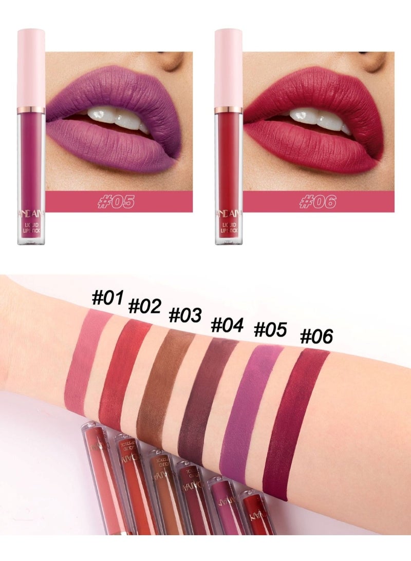 Huitich 6-Piece Matte Liquid Lip Gloss Set Elegant Pink Gift Box - Image 3