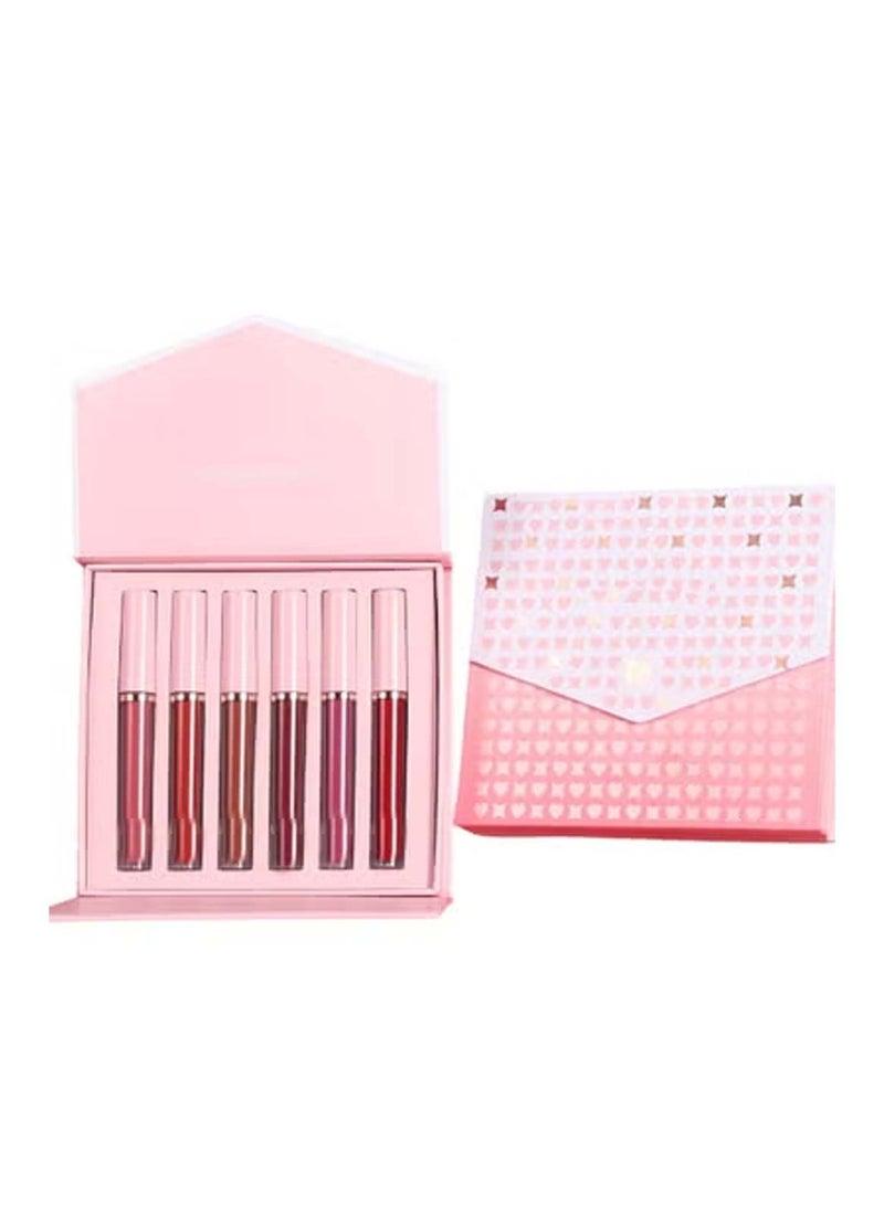 Huitich 6-Piece Matte Liquid Lip Gloss Set Elegant Pink Gift Box - Image 1
