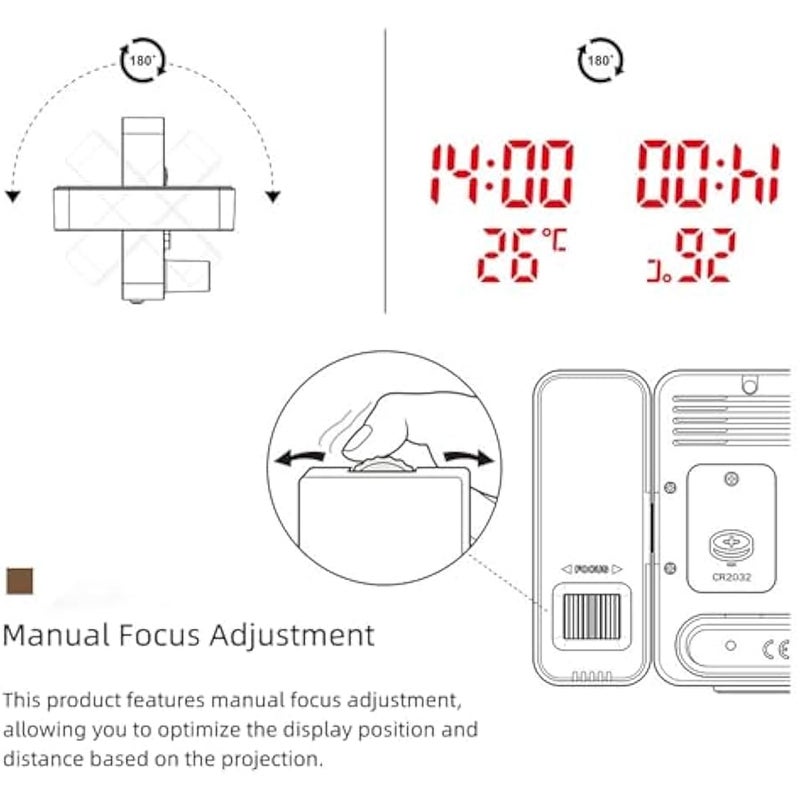أنكوفو ThreeH Projection Alarm Clock Digital Radio with USB Charger Port Bluetooth Auto Sync Wall Clock Adjustable Volume Temp Humidity Calendar Snooze 12/24H Night Light for Bedrooms Ceiling - Image 4