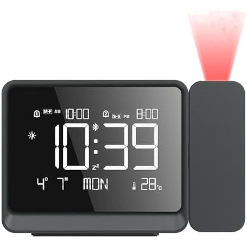أنكوفو ThreeH Projection Alarm Clock Digital Radio with USB Charger Port Bluetooth Auto Sync Wall Clock Adjustable Volume Temp Humidity Calendar Snooze 12/24H Night Light for Bedrooms Ceiling - Image 1