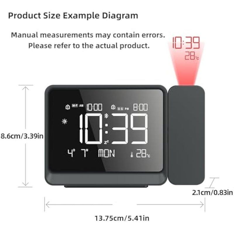 أنكوفو ThreeH Projection Alarm Clock Digital Radio with USB Charger Port Bluetooth Auto Sync Wall Clock Adjustable Volume Temp Humidity Calendar Snooze 12/24H Night Light for Bedrooms Ceiling - Image 2