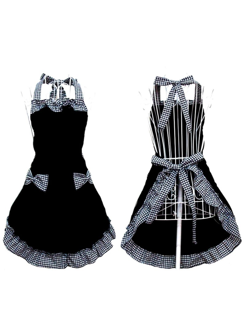 Aprons,Cute Lovely Vintage Ladies Kitchen Aprons for Women Girls with Pockets for Mothers Day Gift,Black - Image 2