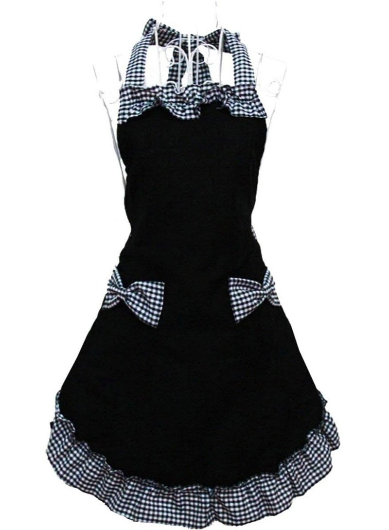 Aprons,Cute Lovely Vintage Ladies Kitchen Aprons for Women Girls with Pockets for Mothers Day Gift,Black - Image 1