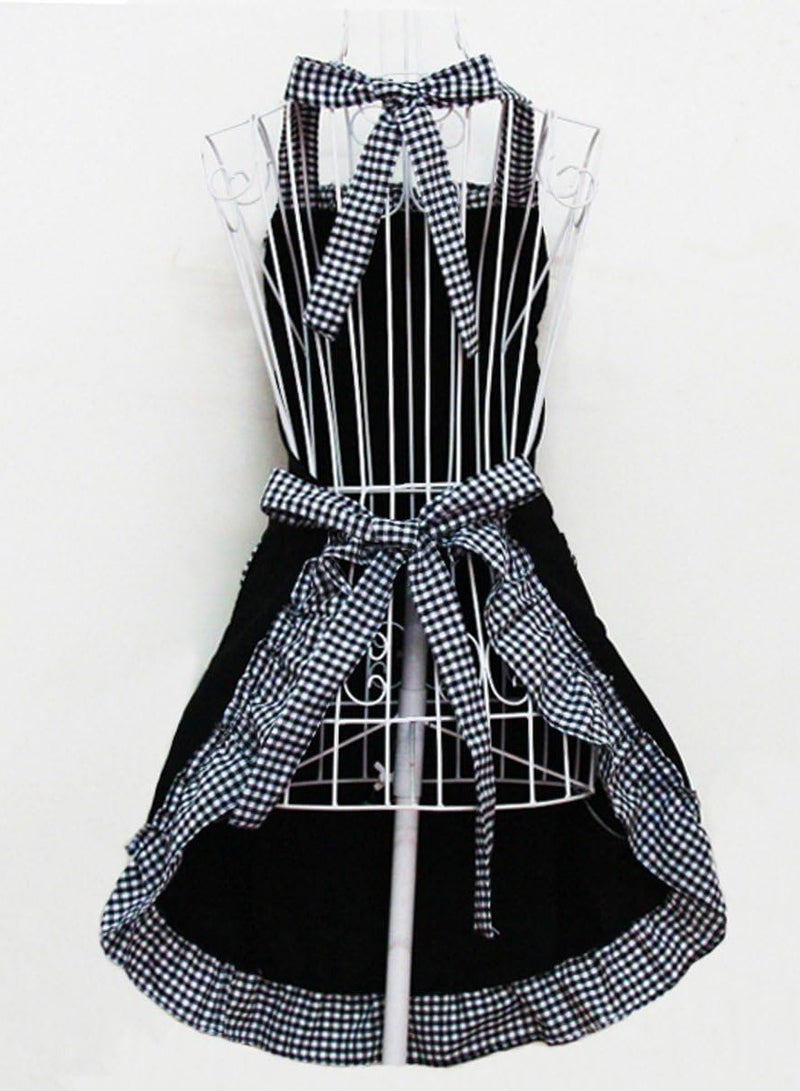 Aprons,Cute Lovely Vintage Ladies Kitchen Aprons for Women Girls with Pockets for Mothers Day Gift,Black - Image 3
