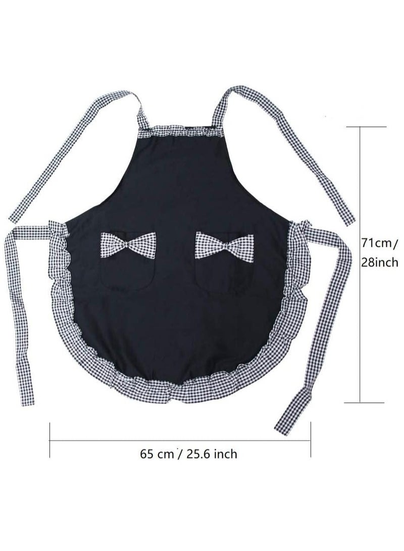 Aprons,Cute Lovely Vintage Ladies Kitchen Aprons for Women Girls with Pockets for Mothers Day Gift,Black - Image 4