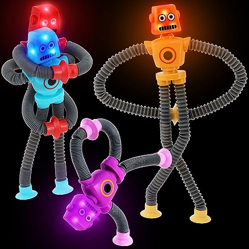 AGRASIV Robot Sensory Fidget Toys LED Light Up for Toddlers Kids Boys Robot Pop Tubes Fidget Telescopic Suction Cup Toy Autism Sensory Airplane Car Road Activities Christmas Stocking Stuffers Party Favors - Image 1