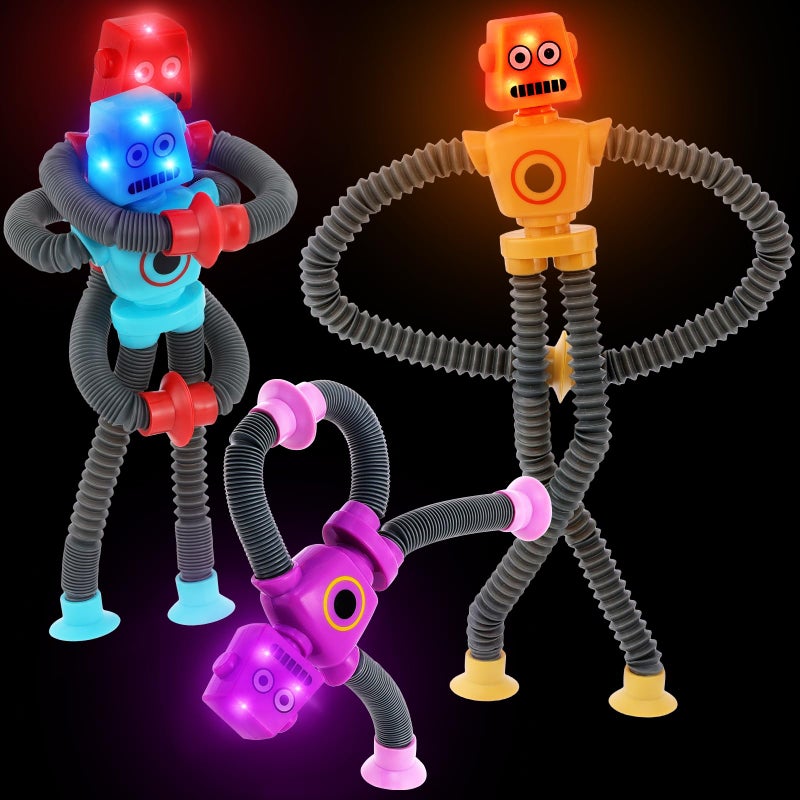 AGRASIV Robot Sensory Fidget Toys LED Light Up for Toddlers Kids Boys Robot Pop Tubes Fidget Telescopic Suction Cup Toy Autism Sensory Airplane Car Road Activities Christmas Stocking Stuffers Party Favors - Image 4