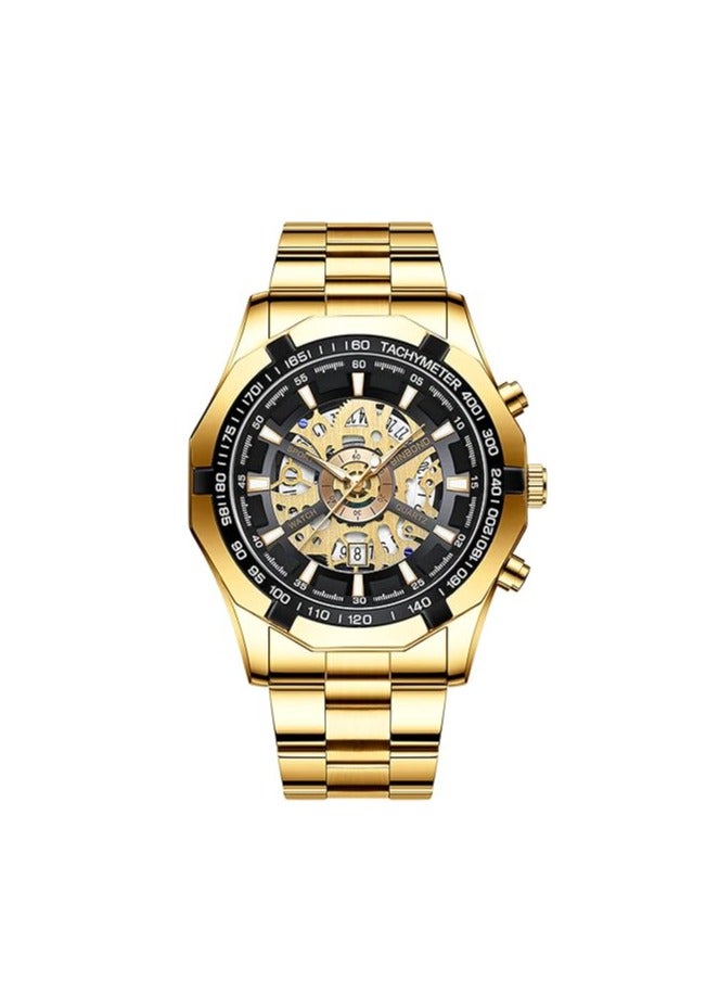 Men's Mechanical Watch Stainless Steel Men's Luminous Hand Watch, Skeleton Roman Numerals Waterproof Mechanical Watch - Image 1