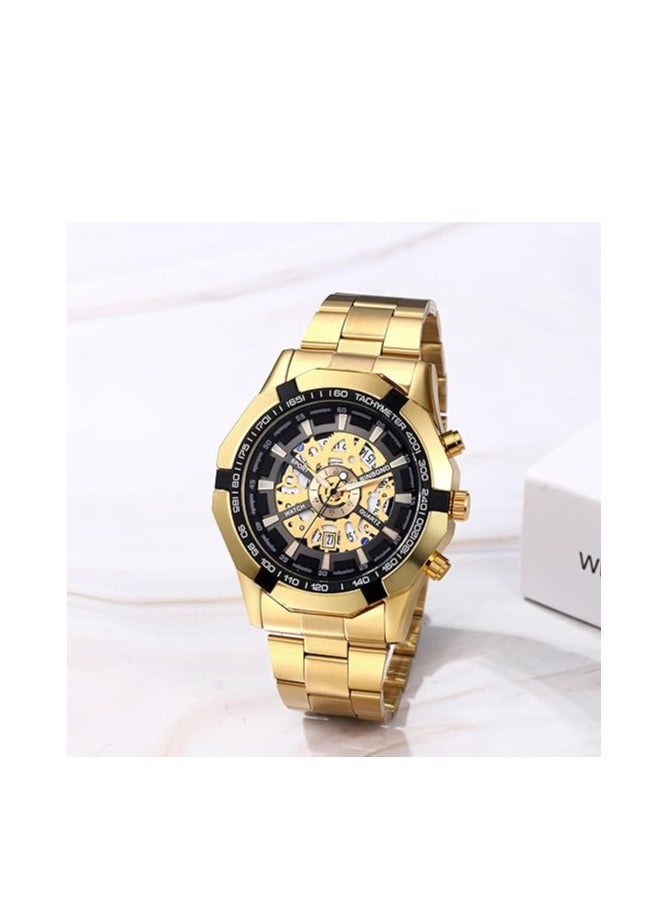 Men's Mechanical Watch Stainless Steel Men's Luminous Hand Watch, Skeleton Roman Numerals Waterproof Mechanical Watch - Image 2