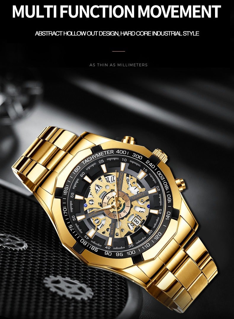 Men's Mechanical Watch Stainless Steel Men's Luminous Hand Watch, Skeleton Roman Numerals Waterproof Mechanical Watch - Image 4