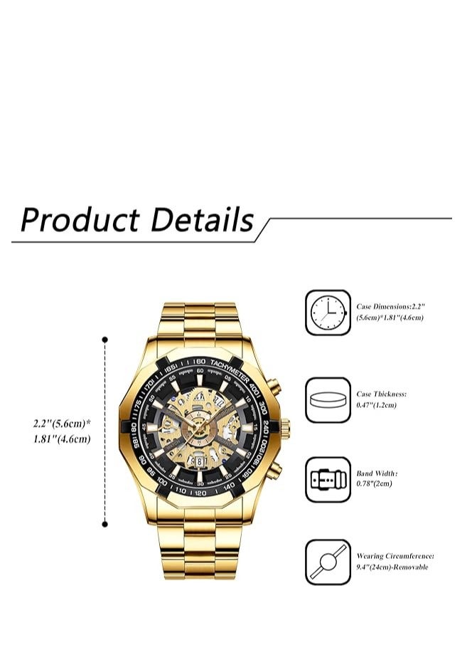 Men's Mechanical Watch Stainless Steel Men's Luminous Hand Watch, Skeleton Roman Numerals Waterproof Mechanical Watch - Image 5