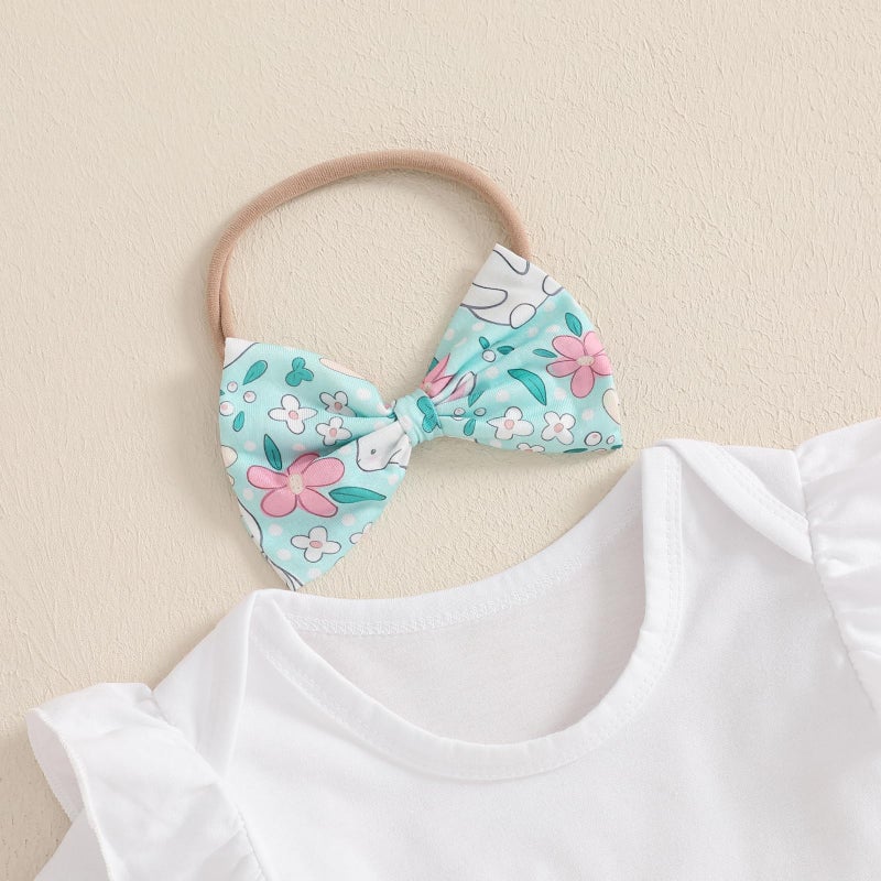Kuriozud My First Easter Outfit Baby Girl Bunny Romper Onesie Bodysuit +Ruffle Tutu Shorts Bloomer 1st Easter Clothes (White Green My 1st Easter A, 0-3 Months) - Image 5