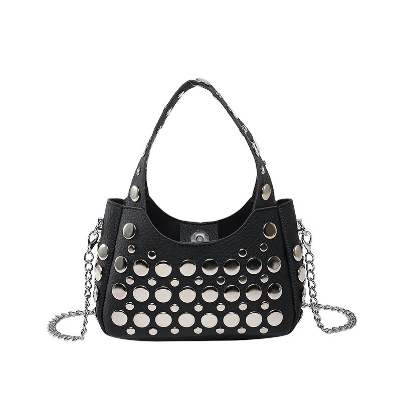 Fashion Handbag For Women Casual Bucket Bag Stylish Trendy Cool Polka Dot Rivet Underarm Bag