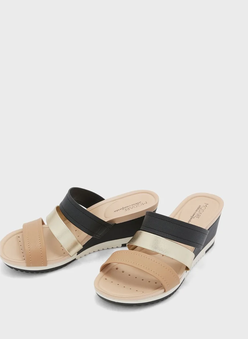MODARE Multi Strap Mid Heel Wedge Sandals