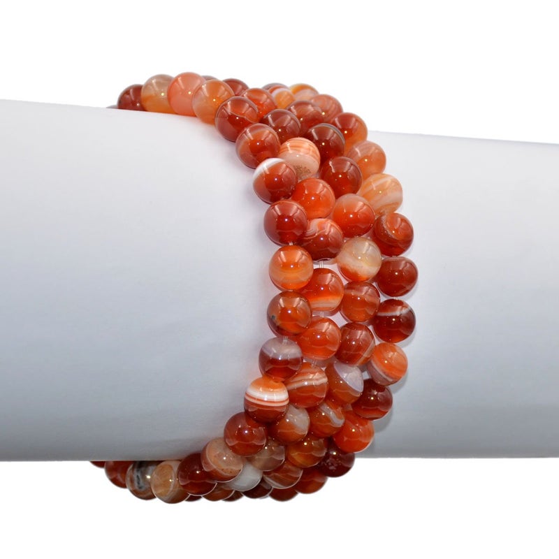 AD Beads Natural Gemstone Round Beads Stretch Bracelet Healing Reiki 8mm (Red Orange Agate) - Image 3